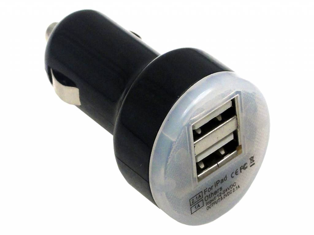 Dual USB Auto-oplader | USB adapter voor opladen in de auto | zwart | Peaq