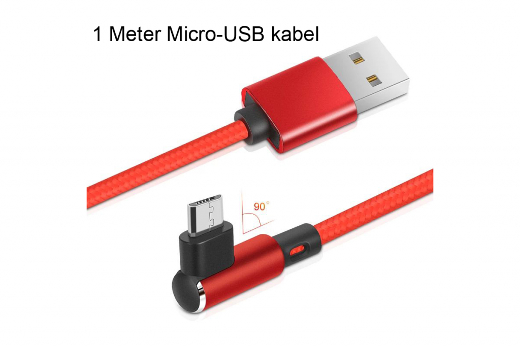 Micro-USB laad en data kabel | Haaks |1 meter | rood | Lenco