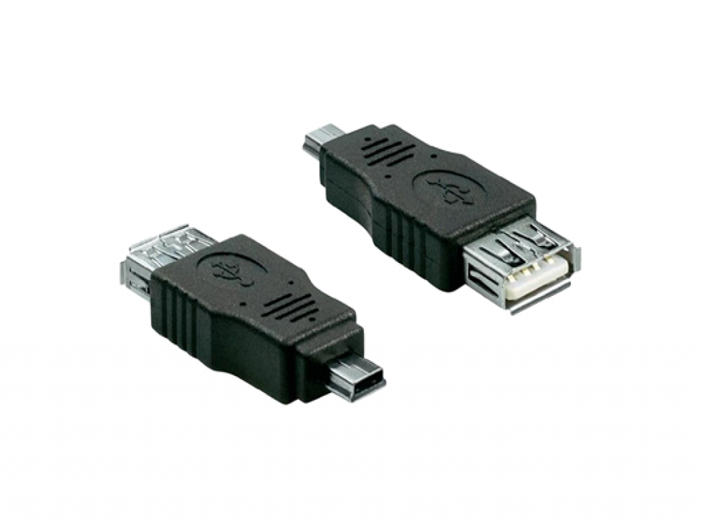 USB Verloopstekker | Female USB A 2.0 naar Male Mini USB 5 pin | zwart | Aoc