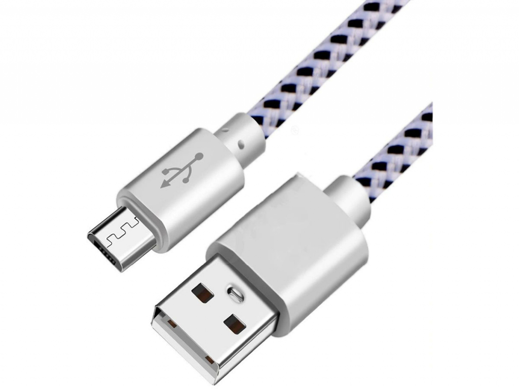 Micro-USB laadkabel van stof  | 1 meter | wit | Htc