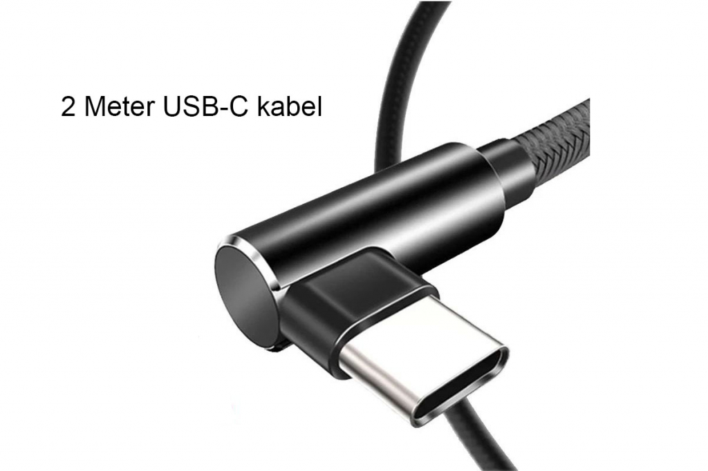 USB-C laad en data kabel | Male USB A 2.0 > Male USB C | Haaks | zwart | Razer