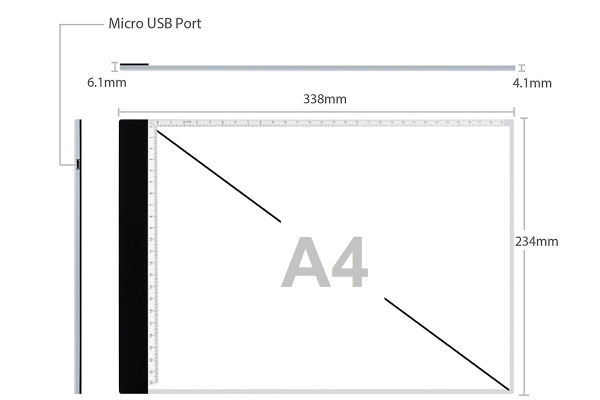 A4 LED licht Lichtbak / Tekentafel / Lichttafel / Lightpad / Lichtbox / Lightbox met 3 DIMBARE lichtstanden, o.a. voor Diamond Painting, fotografie, tekenen etc