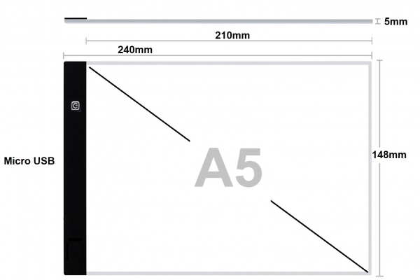 A5 LED licht Lichtbak / Tekentafel / Lichttafel / Lightpad / Lichtbox / Lightbox traploos DIMBAAR, o.a. voor Diamond Painting, fotografie, tekenen, tattoo etc.