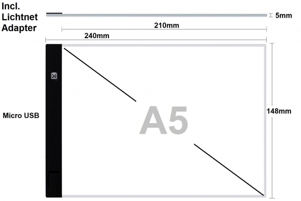 Lightpad A5 action met usb lader, LED lichtpaneel dimbaar