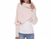 Grote beige sjaal met mouwen, extreem zachte omslagdoek