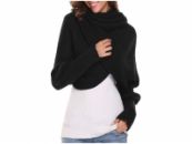 Grote zwarte sjaal met mouwen, extreem zachte omslagdoek