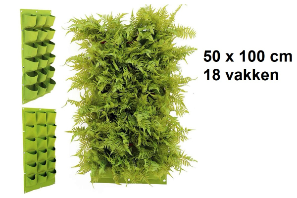 Verticale tuin met 18 grote vakken - 100cm x 50cm- hangende tuin - groen - groene wand - groene muur - verticale moestuin zakken - plantenhanger balkon - plantenbak - plantenzak 1x0.5 meter