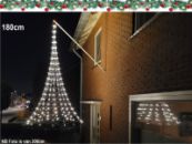 Vlaggenmast kerstverlichting gevel, hangende kerstboom -180 cm - 192 warmwitte LED lampjes, vlaggenmast verlichting