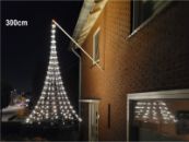 Vlaggenmast kerstverlichting gevel, hangende kerstboom 3 meter -XL 300 cm - 320 warmwitte LED lampjes, vlaggenmast verlichting