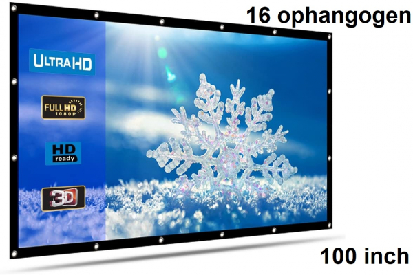 Beamer scherm projectiescherm 100 inch 16:9, lichtgewicht 285 gram met 16 ophangogen, projectie-doek beamerscherm