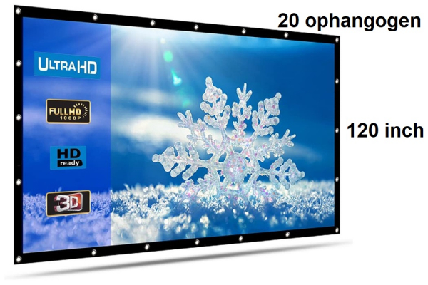 Beamer scherm projectiescherm 120 inch 16:9, lichtgewicht 385 gram met 20 ophangogen, projectie-doek beamerscherm incl ophanghaken