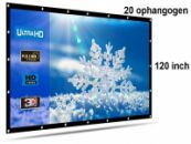 Beamer scherm projectiescherm 120 inch 16:9, lichtgewicht 385 gram met 20 ophangogen, projectie-doek beamerscherm incl ophanghaken