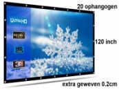 Beamer scherm projectiescherm 120 inch 16:9, dichter geweven >> 560 gram met 20 ophangogen, beamerscherm doek incl ophanghaken