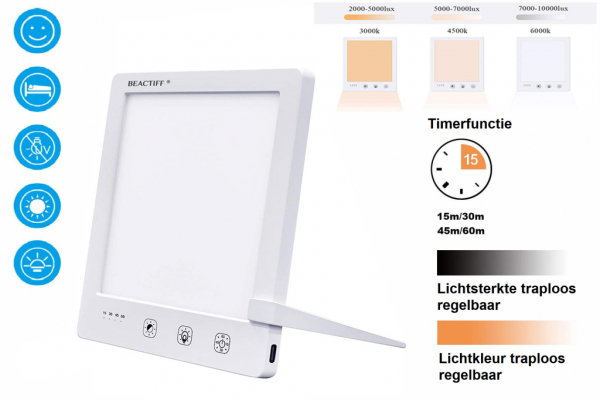Daglichtlamp met Timer, lichttherapie-lamp/energielamp/ winterdepressie Energylight-Energyup Sunlight SAD Light, zonlicht Lamp 2.000 tot 10.000 lux TRAPLOOS instelbaar LED