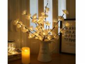 Kunstbloemen Orchidee kunstplant LED decoratie takken met 20 lampjes warm wit licht